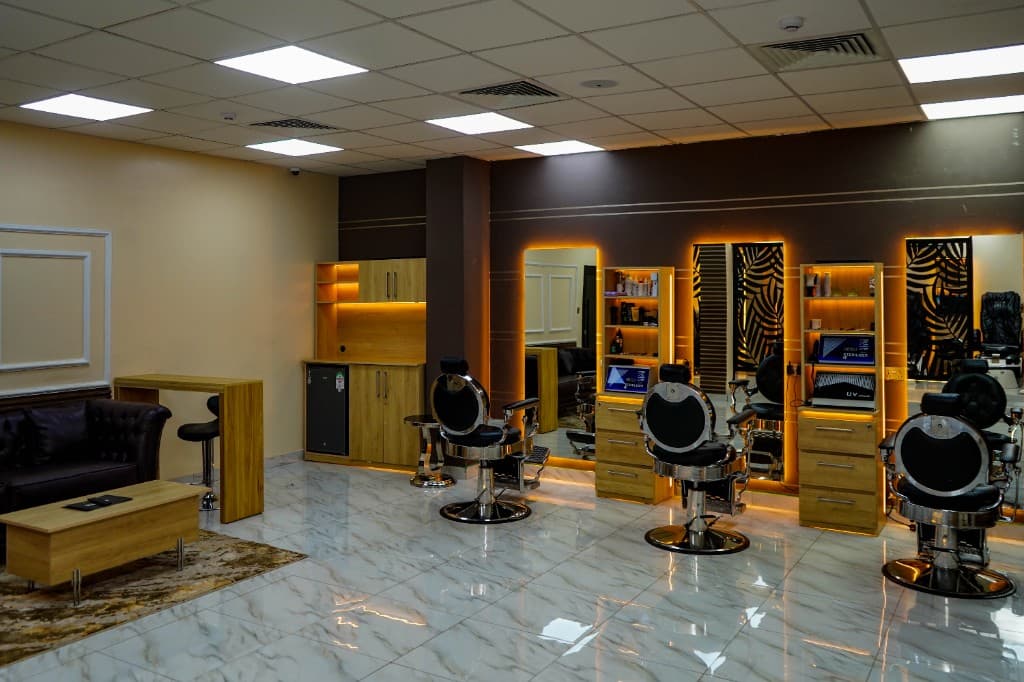 Lintons barbershop interior with premium styling stations